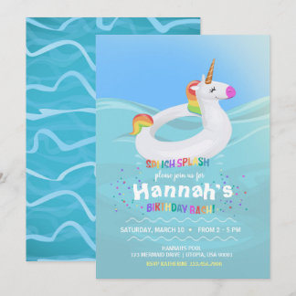 Birthday Pool Party Unicorn Float Uitnodiging