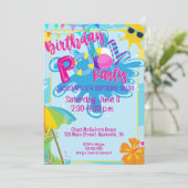 Birthday Pool Party, Water Park Summer Birthday Kaart (Staand voorkant)