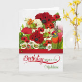Birthday Poppies met Butterfly en Loriket Name Kaart (Gele Bloem)