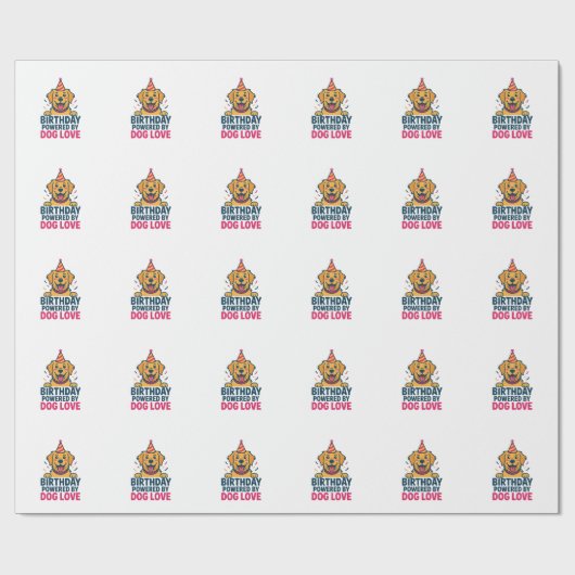 Birthday Powered by Dog Love Illustration Cadeaupapier (Vlak)