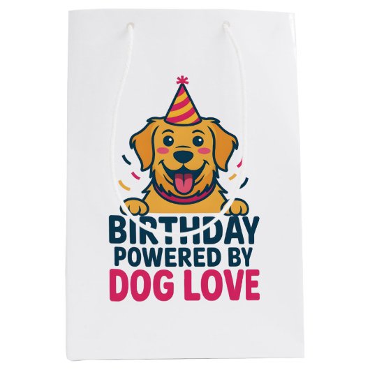 Birthday Powered by Dog Love Illustration Medium Cadeauzakje (Voorkant)
