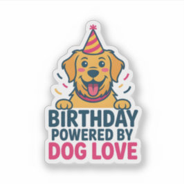 Birthday Powered by Dog Love Illustration Sticker