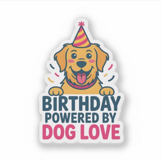 Birthday Powered by Dog Love Illustration Sticker (Voorkant)