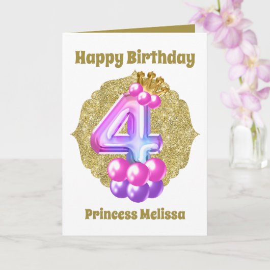 Birthday Princess 4th Birthday add name sentiment Kaart (Orchidee)