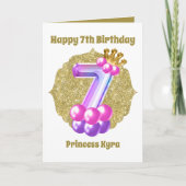 Birthday Princess 7th Birthday add name sentiment Kaart (Voorkant)