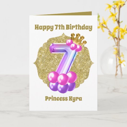 Birthday Princess 7th Birthday add name sentiment Kaart (Gele Bloem)