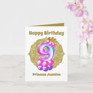 Birthday Princess 9th Birthday add name sentiment Kaart