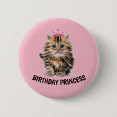 BIRTHDAY PRINCESS CAT-BUTTONNEN RONDE BUTTON 5,7 CM (Voorkant)