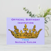 Birthday Princess Gold Crown Invitation Kaart (Staand voorkant)