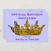 Birthday Princess Gold Crown Invitation Kaart (Voorkant / Achterkant)