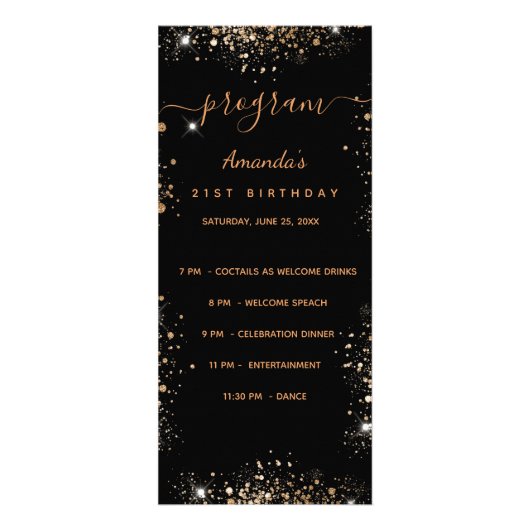 Birthday Progam Quiz zwarte goudfoto Reclamekaart (Voorkant)