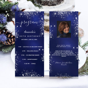 Birthday-programma blauwe glitter foto leuke feite reclamekaart