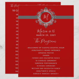 Birthday-programma's voor rood en grijs monogram