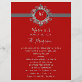 Birthday-programma's voor rood en grijs monogram