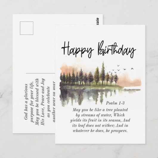 Birthday Psalm 1-3 Bijbel Verse Natuur Waterverf Briefkaart (Voorkant / Achterkant)