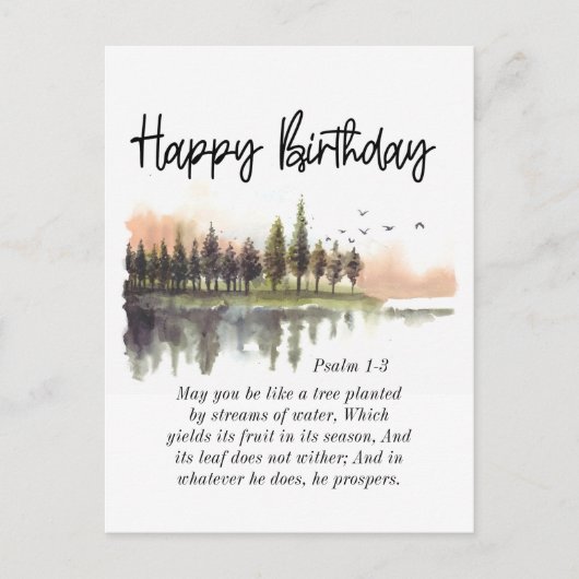 Birthday Psalm 1-3 Bijbel Verse Natuur Waterverf Briefkaart (Voorkant)