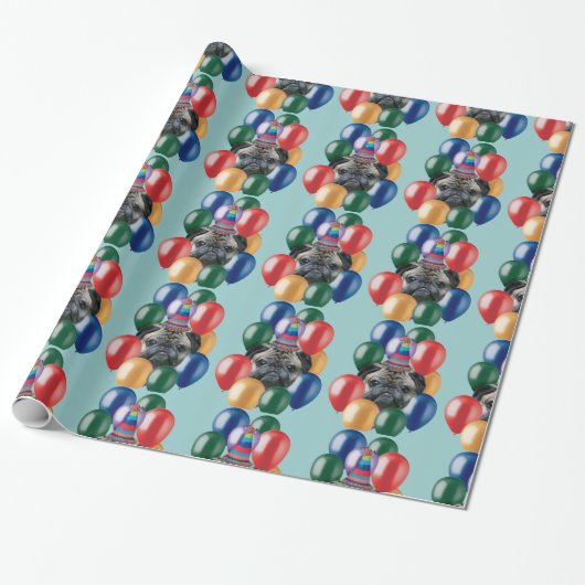 Birthday Pug dog wrappaper Cadeaupapier (Uitgerold)