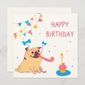 Birthday Pug Holiday Card Feestdagenkaart (Voorkant / Achterkant)