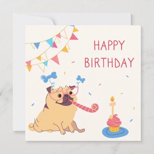 Birthday Pug Holiday Card Feestdagenkaart (Voorkant)