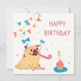 Birthday Pug Holiday Card Feestdagenkaart