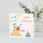 Birthday Pug Holiday Card Feestdagenkaart (Staand voorkant)