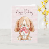 Birthday Puppy Dog met bloemen Kaart (Gele Bloem)