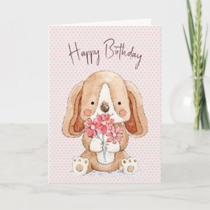 Birthday Puppy Dog met bloemen Kaart