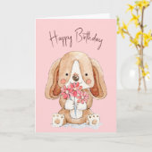 Birthday Puppy Dog met bloemen Kaart (Gele Bloem)