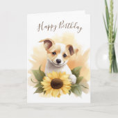 Birthday Puppy with Sunflower Kaart (Voorkant)