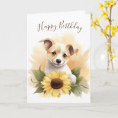 Birthday Puppy with Sunflower Kaart (Gele Bloem)