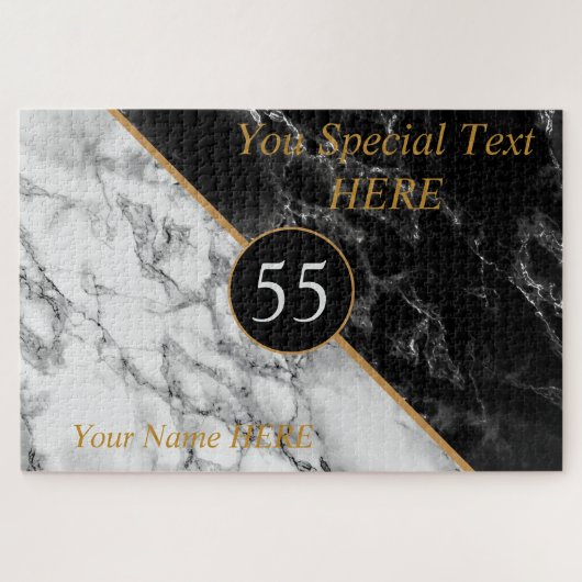 Birthday Puzzle by Year Text Black White marmer Legpuzzel (Horizontaal)