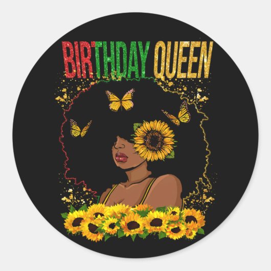 Birthday Queen Black Woman Ronde Sticker (Voorkant)