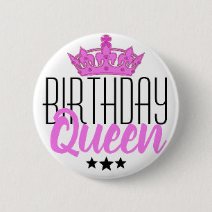 Birthday Queen en Pink Crown Ronde Button 5,7 Cm