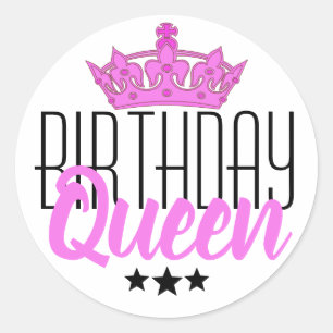 Birthday Queen en Pink Crown Ronde Sticker