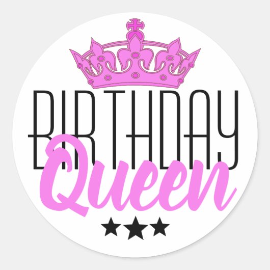 Birthday Queen en Pink Crown Ronde Sticker (Voorkant)