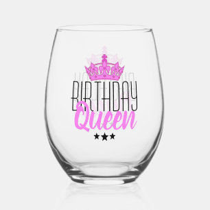 Birthday Queen en Pink Crown Wijnglas Zonder Voet