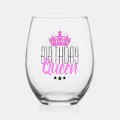 Birthday Queen en Pink Crown Wijnglas Zonder Voet (Achterkant)
