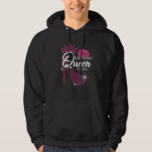 Birthday Queen Est 2001 Cute Pink Heel Birthday Fo Hoodie (Voorkant)