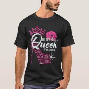 Birthday Queen Est 2005 Cute Pink Hiel Birthday fo T-shirt
