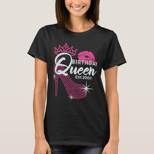 Birthday Queen Est 2007 Cute Pink Hiel Birthday fo T-shirt (Voorkant)