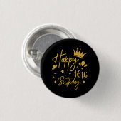 Birthday Queen Gold Glitter Happy 16th Birthday Ronde Button 3,2 Cm (Voorkant /achterkant)