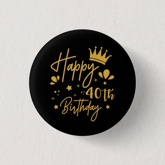 Birthday Queen Gold Glitter Happy 40th Birthday Ronde Button 3,2 Cm (Voorkant)