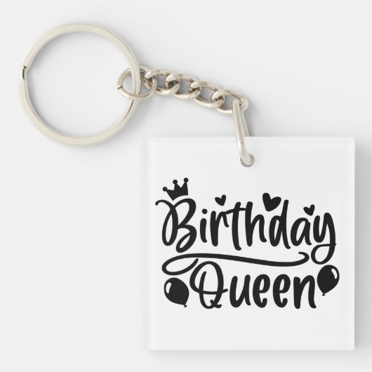Birthday Queen Square Sleutelhanger (voorkant)
