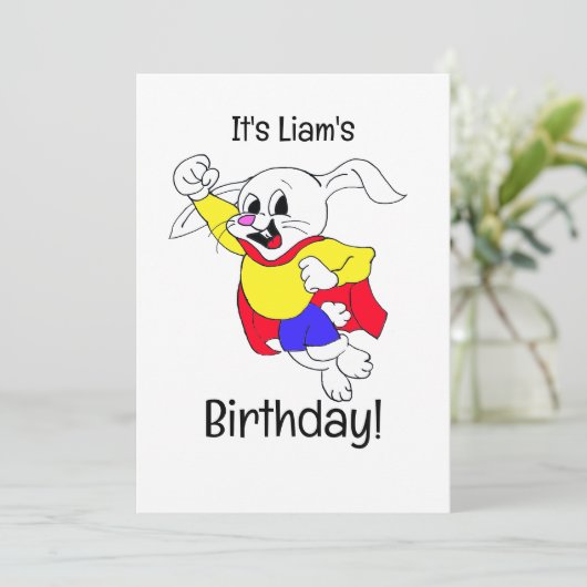 Birthday Rabbit Hero Uitnodiging (Staand voorkant)