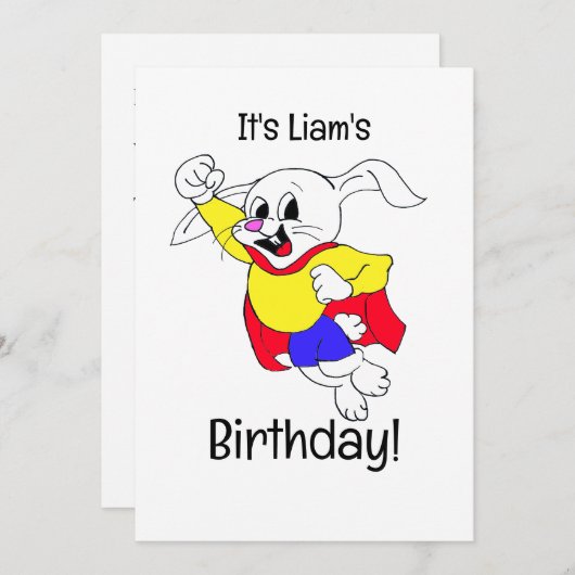 Birthday Rabbit Hero Uitnodiging (Voorkant / Achterkant)
