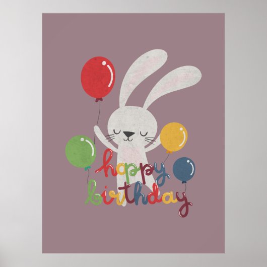 Birthday Rabbit Pun: Hoppy Birthday Poster (Voorkant)