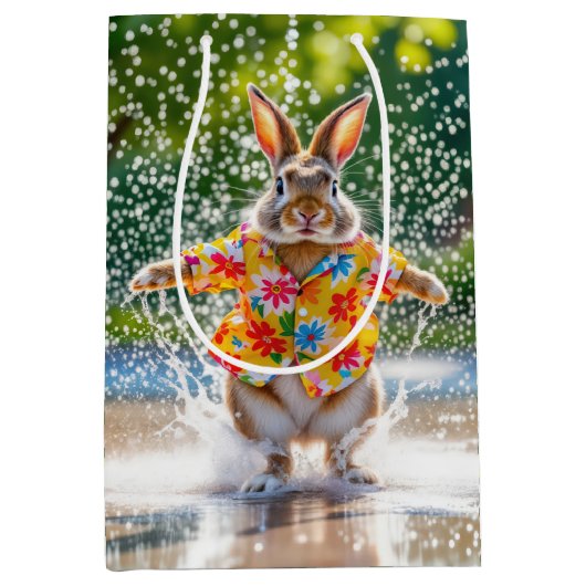 Birthday Rabbit Wearing a Fun Shirt In Water Medium Cadeauzakje (Voorkant)