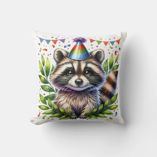 Birthday Raccoon Kids, birthday party, fun design Kussen (Voorkant)