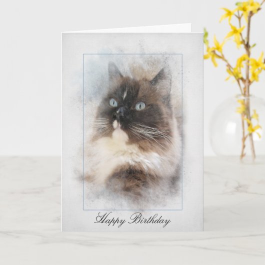 Birthday Ragdoll Cat Kaart (Gele Bloem)