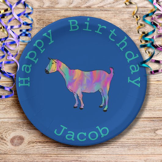 Birthday Rainbow Goat Boerderij Animal Add Name Ja Papieren Bordje